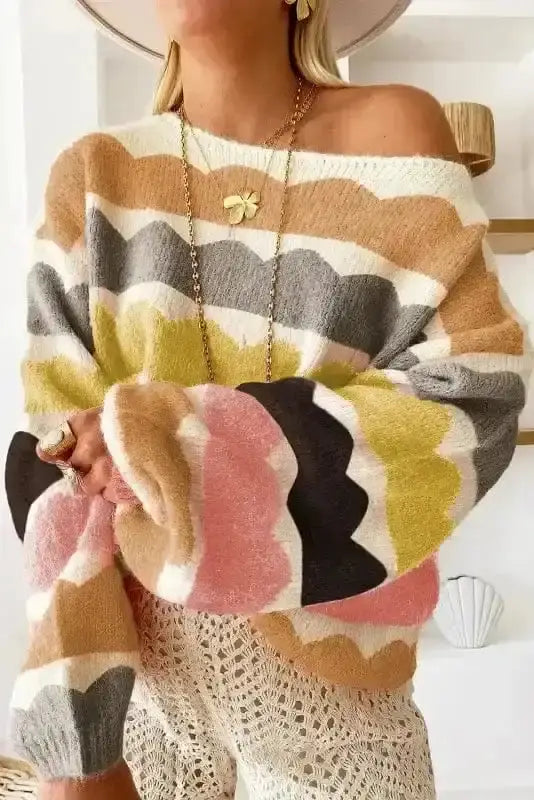 Yellow stripe mellow knit jumper front view — Fashionfitz UK