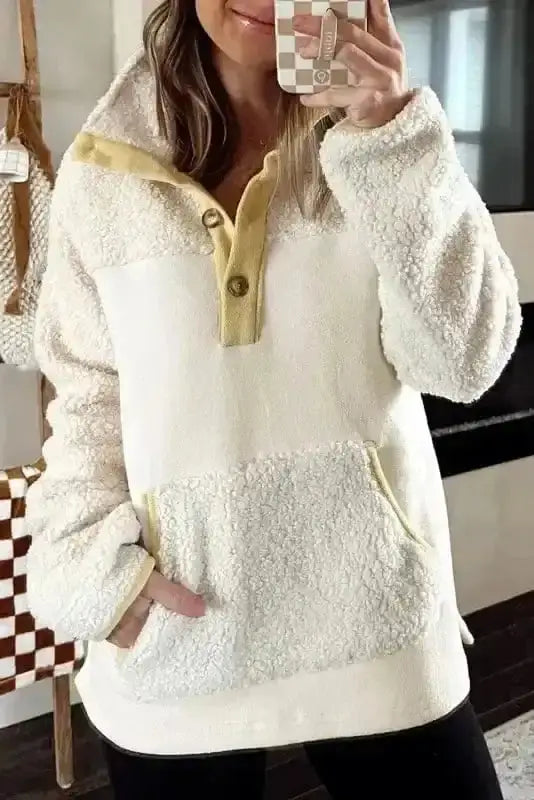 Sweatshirts Beige / S / 100%Polyester Cozy Fleece Kangaroo Sweatshirt