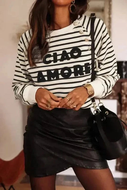 Sweatshirts Black Stripe / S / 95%Cotton+5%Elastane Amore Striped Graphic Sweatshirt
