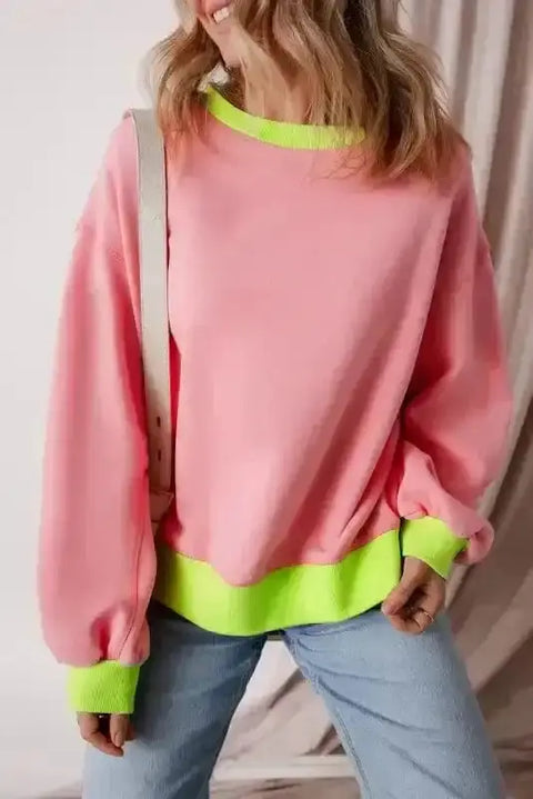 Colourblock drop shoulder boxy sweatshirt front view — Fashionfitz UK