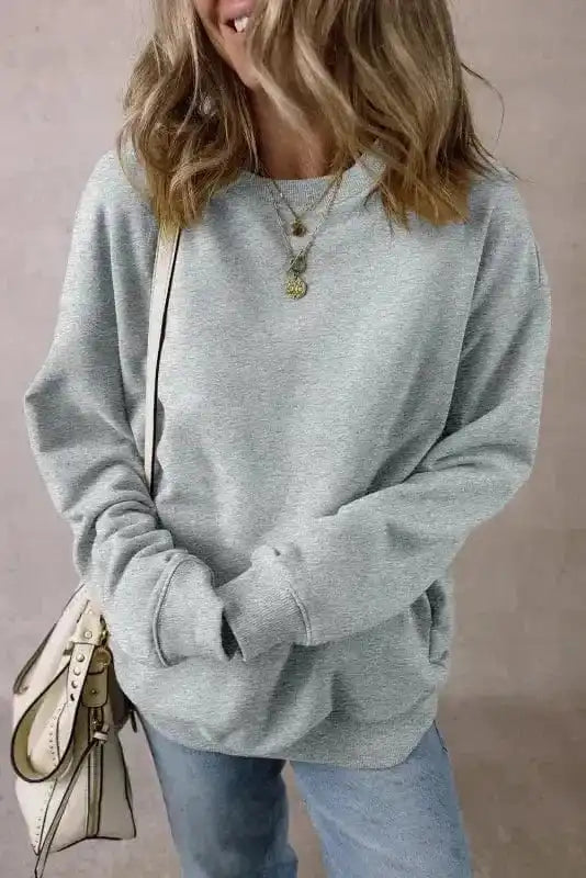 Sweatshirts Light Grey / S / 50%Polyester+50%Cotton Loose Crew Neck Fleece Sweatshirt