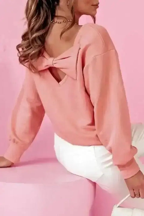 Pale chestnut bowknot back colourblock round neck sweatshirt front view — Fashionfitz UK