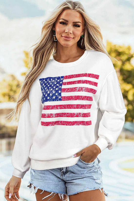 Sweatshirts Relaxed American Flag Print Sweatshirt