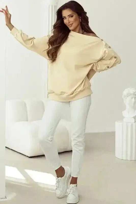 Sweatshirts Relaxed Fit Button-Sleeve Sweatshirt