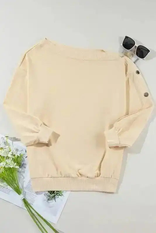 Sweatshirts Relaxed Fit Button-Sleeve Sweatshirt