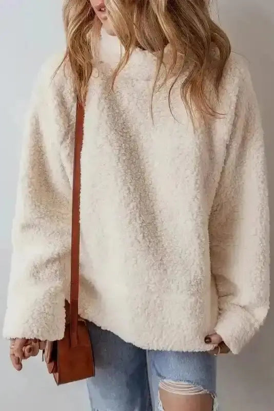 Sweatshirts White / S / 100%Polyester Cozy High-Neck Fleece Pullover