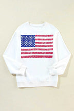 Sweatshirts White / S / 50%Polyester+50%Cotton Relaxed American Flag Print Sweatshirt