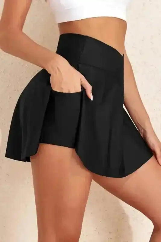 Swim Bottoms Crossover High Waist Swim Skort