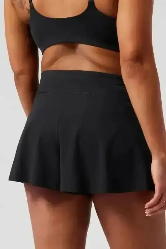 Black wide leg swim bottoms back view — Fashionfitz UK
