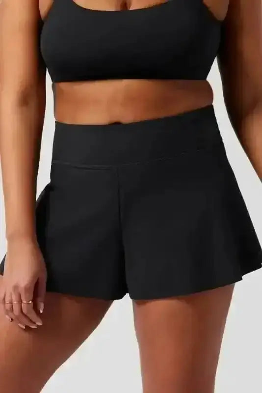 Black wide leg swim bottoms front view — Fashionfitz UK