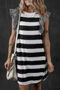 T Shirt Dresses Black Stripe / S / 50%Polyester+45%Viscose+5%Elastane Sooty Stripe Swirl Tunic Dress