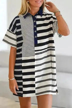 T Shirt Dresses Black Stripe / S / 95%Cotton+5%Elastane Sport Luxe Polo Dress - Black Stripe