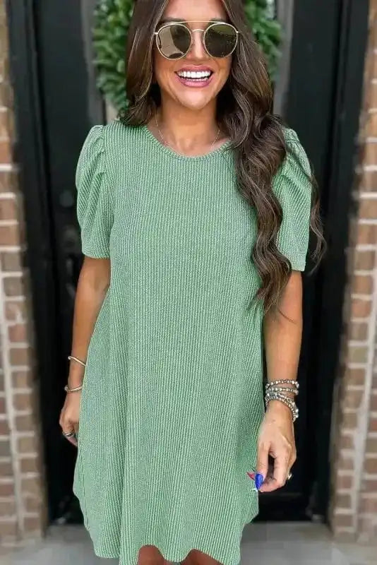 T Shirt Dresses Corded Knit Mini Dress - Mint Green Perfection