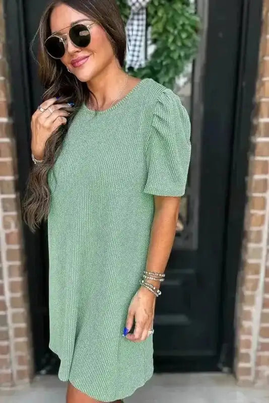 T Shirt Dresses Corded Knit Mini Dress - Mint Green Perfection