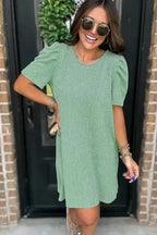 T Shirt Dresses Corded Knit Mini Dress - Mint Green Perfection