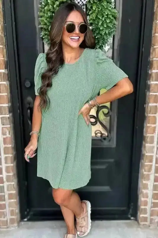 T Shirt Dresses Corded Knit Mini Dress - Mint Green Perfection
