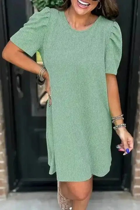 T Shirt Dresses Corded Knit Mini Dress - Mint Green Perfection