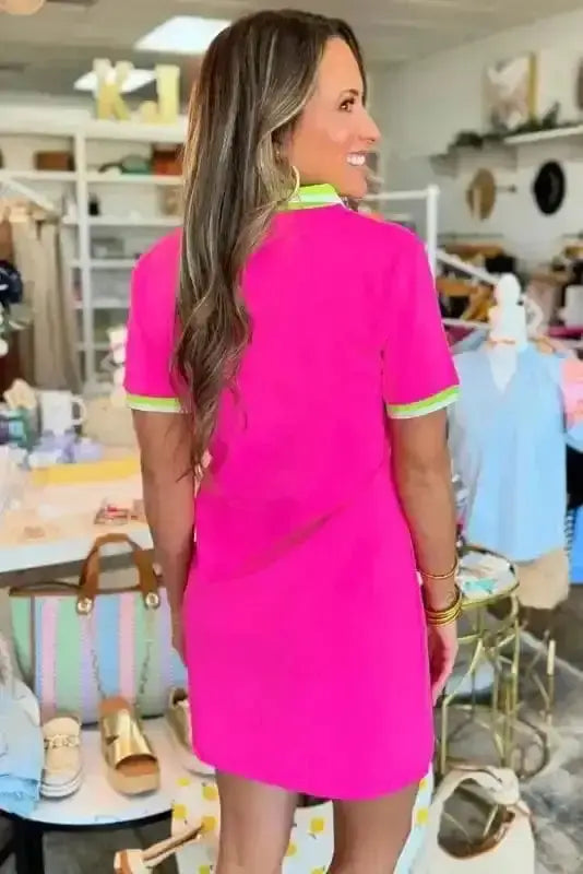 Rose red colour block T-shirt mini dress back view — Fashionfitz UK