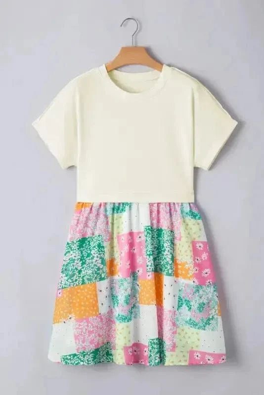 T Shirt Dresses Floral Patchwork Mini Dress - Green