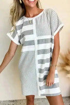 T Shirt Dresses Gray Stripe / S / 95%Polyester+5%Elastane Modern Mix T-Shirt Mini Dress - Grey