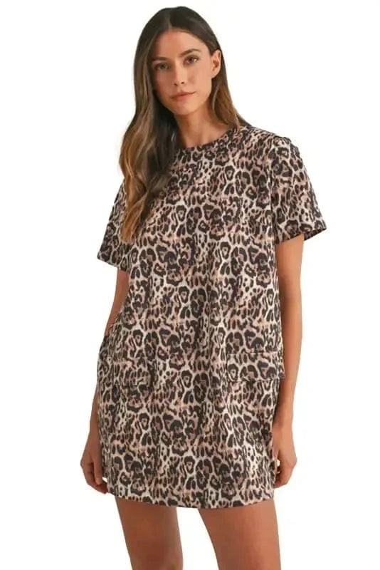 T Shirt Dresses Leopard Print T-Shirt Dress - Brown