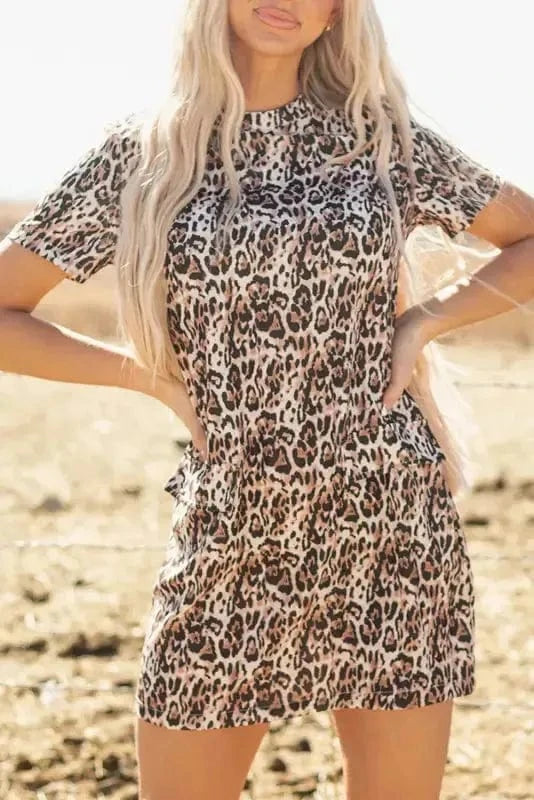 T Shirt Dresses Leopard Print T-Shirt Dress - Brown