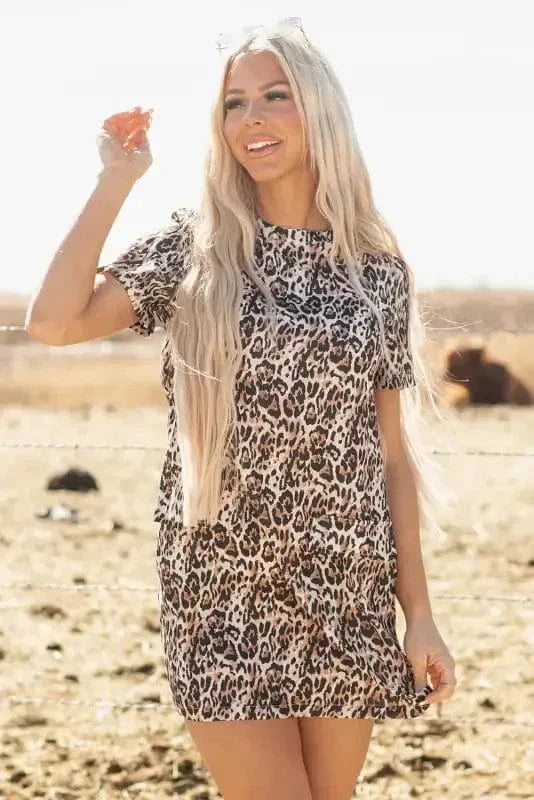 T Shirt Dresses Leopard Print T-Shirt Dress - Brown