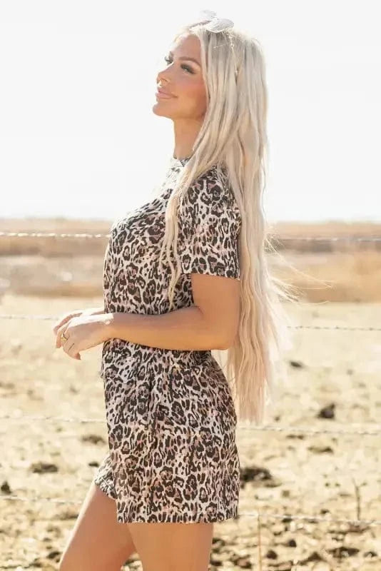 T Shirt Dresses Leopard Print T-Shirt Dress - Brown