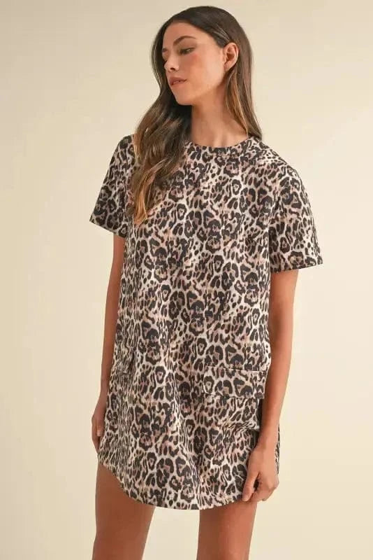 T Shirt Dresses Leopard Print T-Shirt Dress - Brown