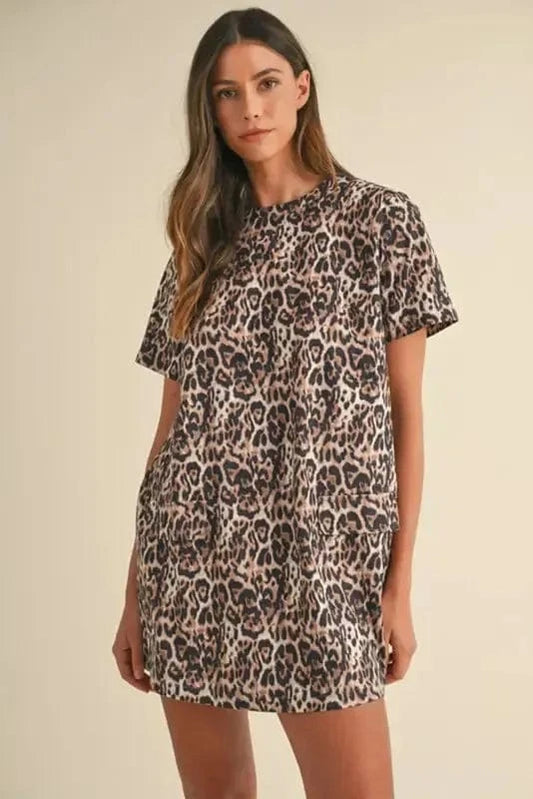 T Shirt Dresses Leopard Print T-Shirt Dress - Brown