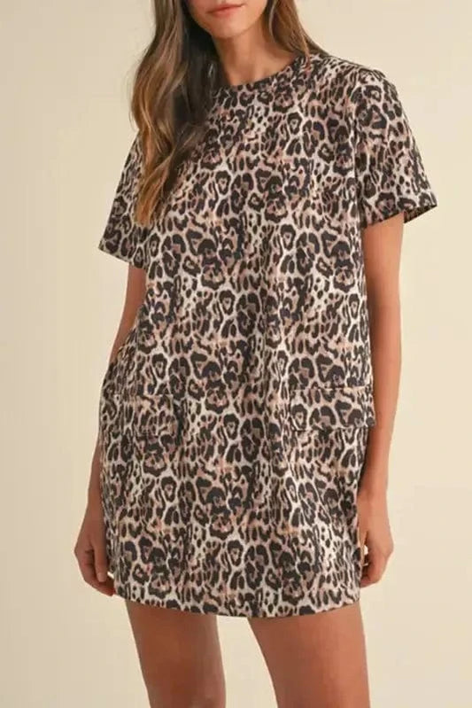 T Shirt Dresses Leopard Print T-Shirt Dress - Brown