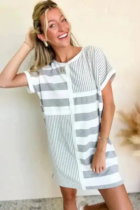 T Shirt Dresses Modern Mix T-Shirt Mini Dress - Grey