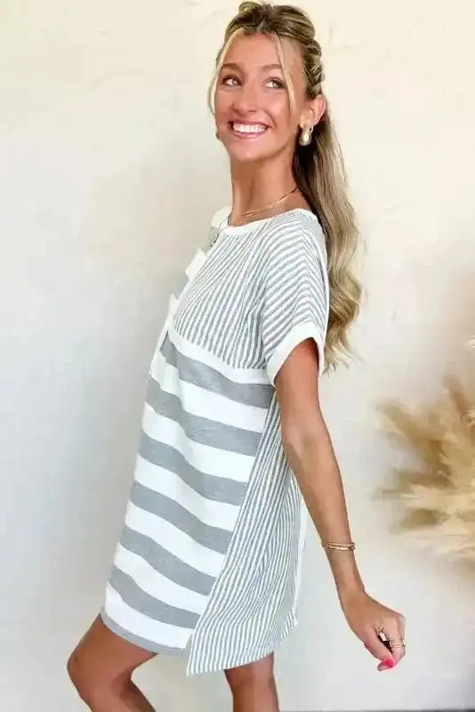 T Shirt Dresses Modern Mix T-Shirt Mini Dress - Grey
