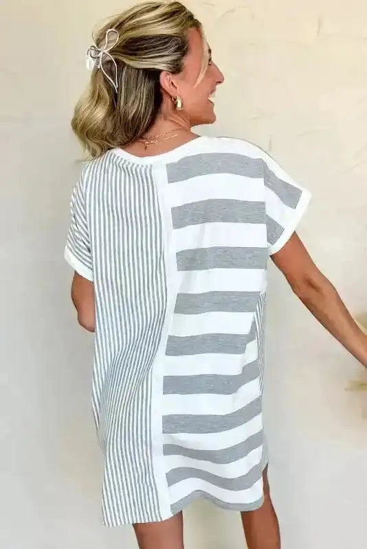T Shirt Dresses Modern Mix T-Shirt Mini Dress - Grey