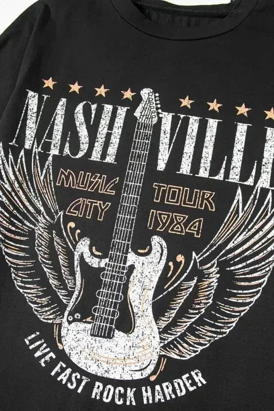 T Shirt Dresses Nashville Guitar Mini Dress Black – Rock & Roll Party Dress