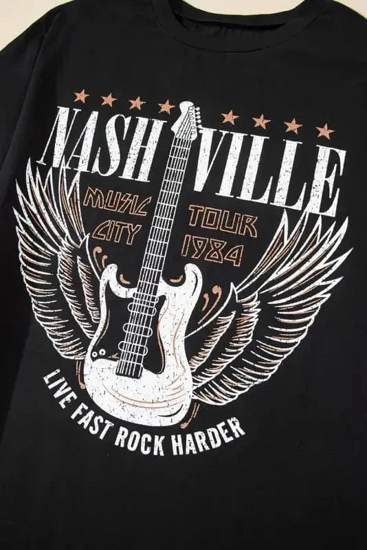 T Shirt Dresses Nashville Guitar Mini Dress Black – Rock & Roll Party Dress