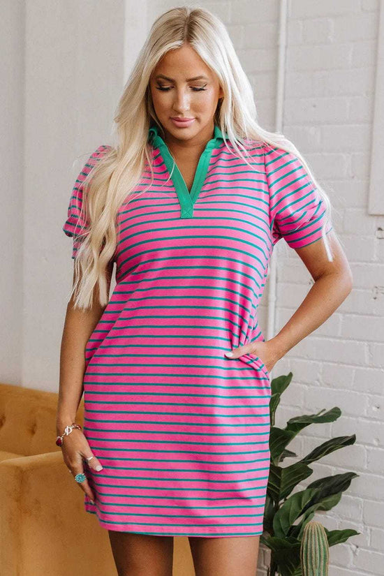T Shirt Dresses Parisian Stripe Collared Dress - Pink