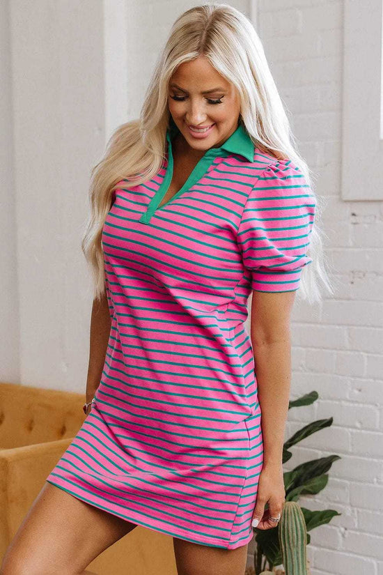 T Shirt Dresses Parisian Stripe Collared Dress - Pink