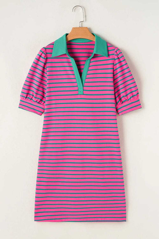T Shirt Dresses Parisian Stripe Collared Dress - Pink
