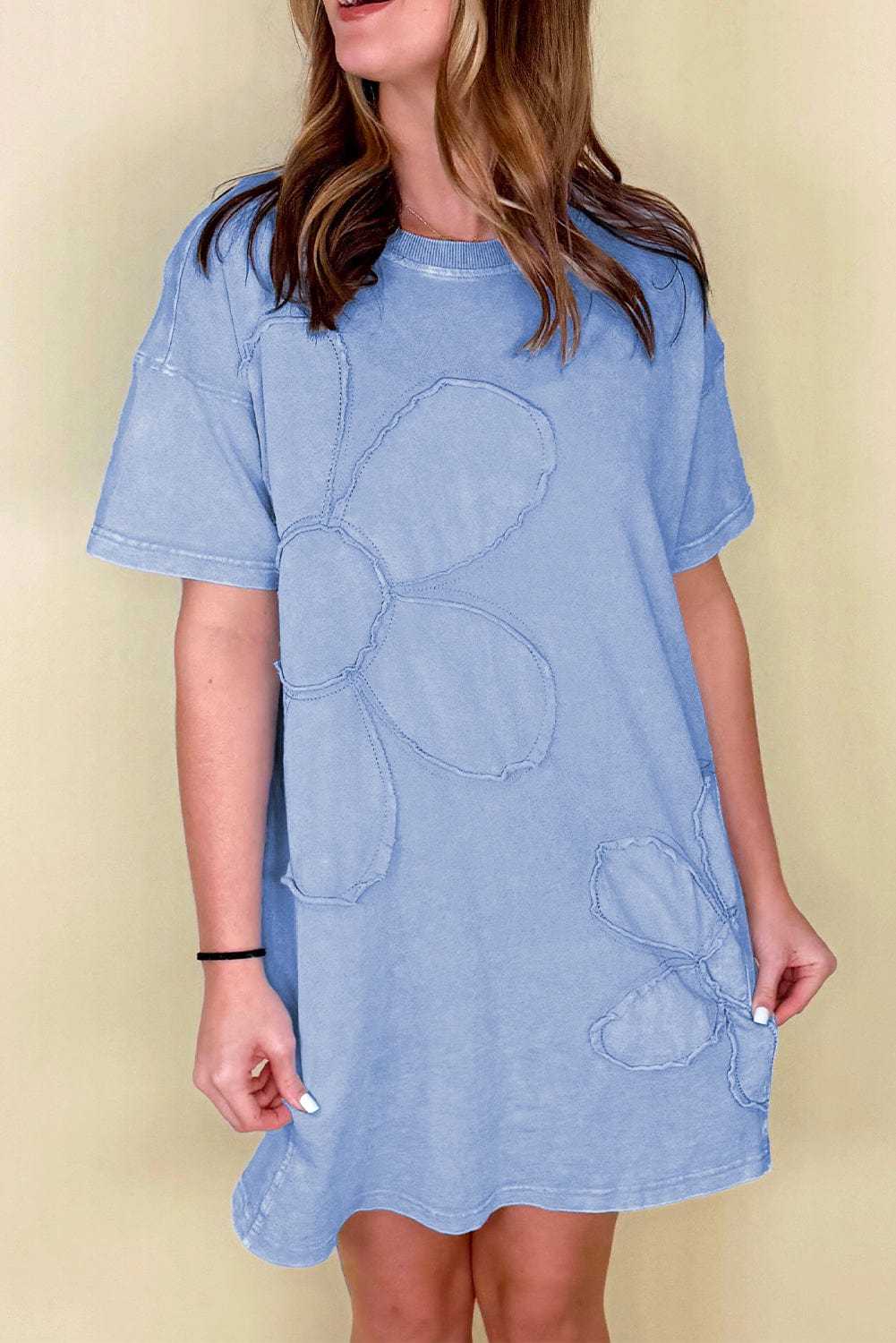 T Shirt Dresses Sky Blue / S / 100%Cotton Flower Mini T-Shirt Dress