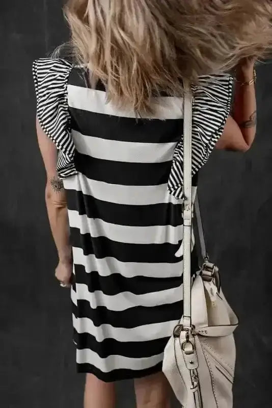 Striped swirl tunic mini dress back view — Fashionfitz UK