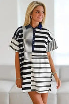 T Shirt Dresses Sport Luxe Polo Dress - Black Stripe