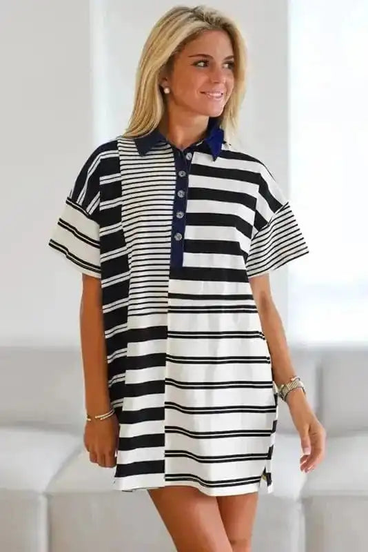 T Shirt Dresses Sport Luxe Polo Dress - Black Stripe