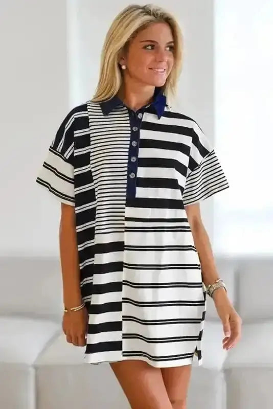 T Shirt Dresses Sport Luxe Polo Dress - Black Stripe