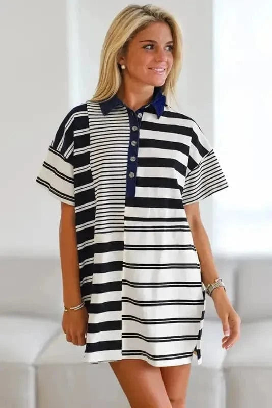 T Shirt Dresses Sport Luxe Polo Dress - Black Stripe