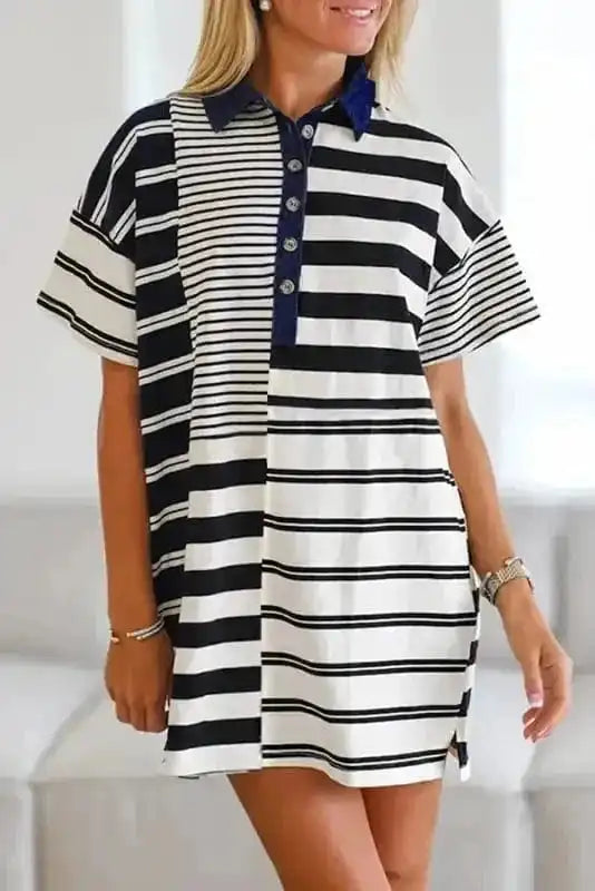 T Shirt Dresses Sport Luxe Polo Dress - Black Stripe