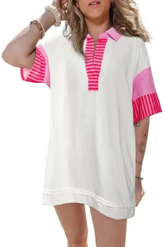 T Shirt Dresses Striped Color Block T-Shirt Dress - White