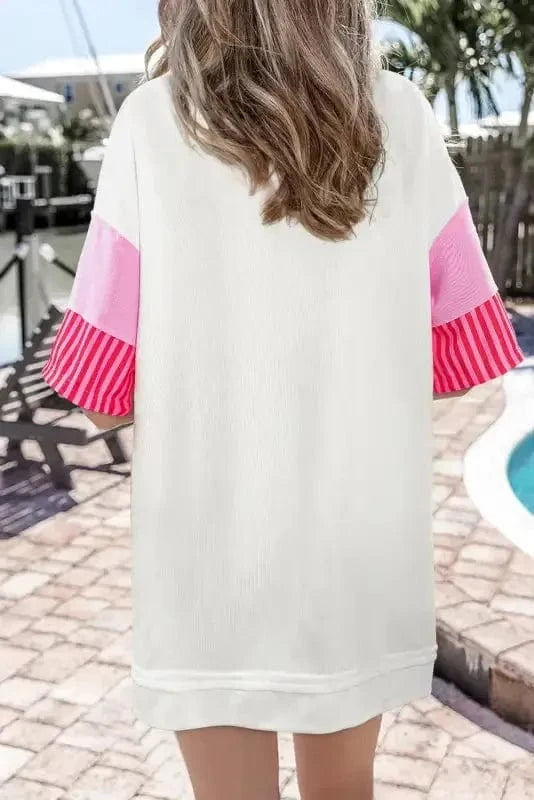 T Shirt Dresses Striped Color Block T-Shirt Dress - White