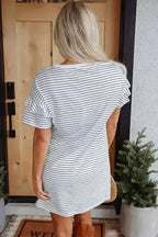 T Shirt Dresses Striped Ruffle Mini T-Shirt Dress - White