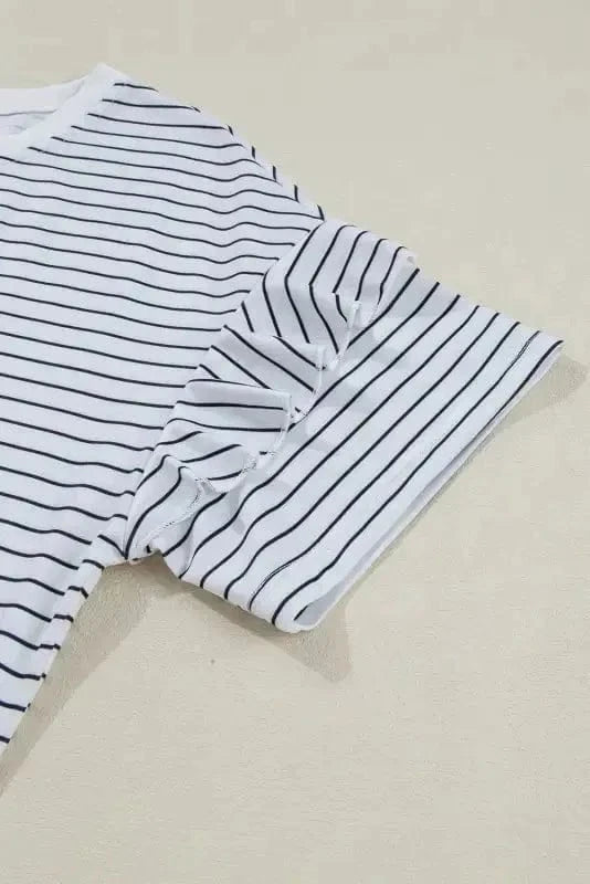 T Shirt Dresses Striped Ruffle Mini T-Shirt Dress - White